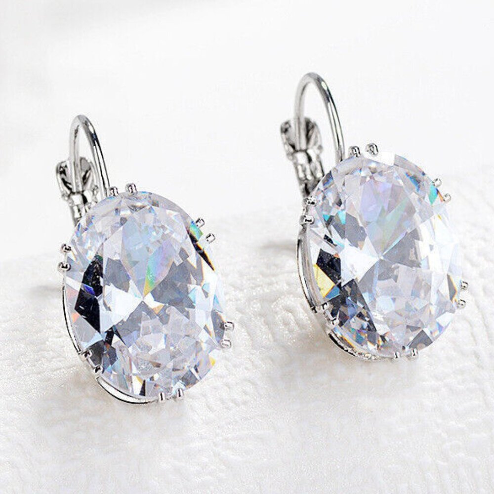Dangle Drop White Earrings .925 Sterling Silver Cubic Zirconia SG-0051